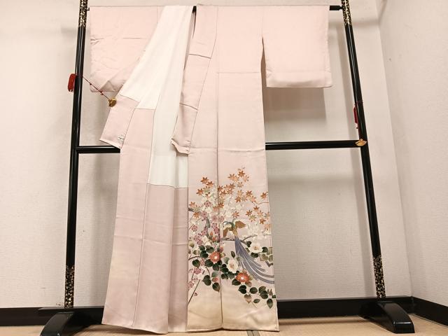平和屋着物●色留訪問着 花鳥文 暈し染め 金糸 正絹 逸品 AABC9348ph
