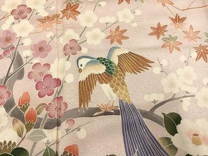 平和屋着物●色留訪問着 花鳥文 暈し染め 金糸 正絹 逸品 AABC9348ph