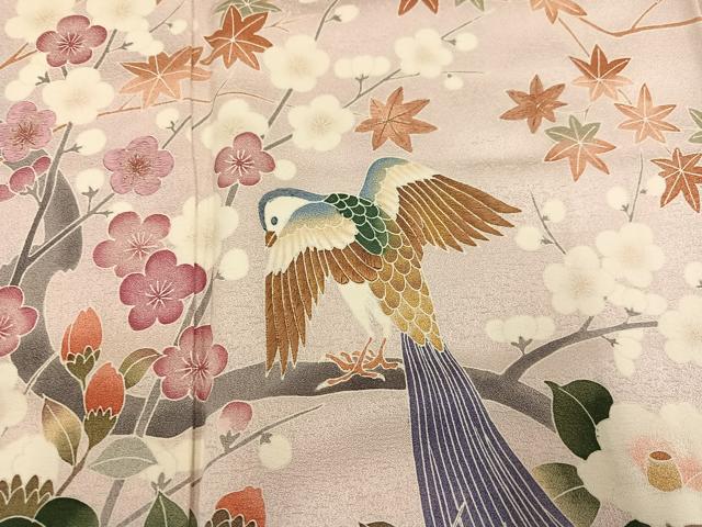 平和屋着物●色留訪問着 花鳥文 暈し染め 金糸 正絹 逸品 AABC9348ph