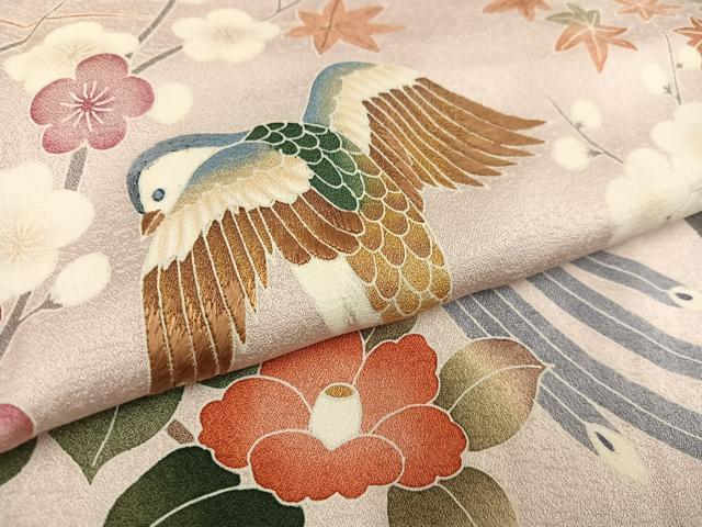 平和屋着物●色留訪問着 花鳥文 暈し染め 金糸 正絹 逸品 AABC9348ph