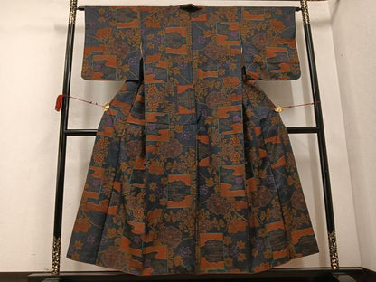 平和屋着物●本場大島紬 一元7マルキ 草花文 正絹 逸品 AABC9357ph