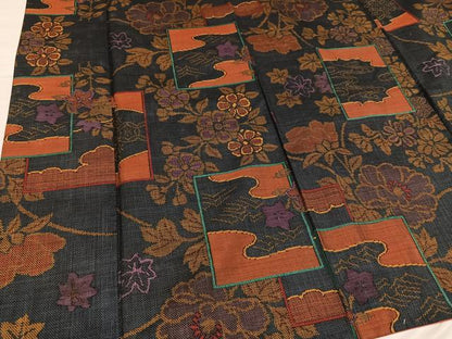平和屋着物●本場大島紬 一元7マルキ 草花文 正絹 逸品 AABC9357ph
