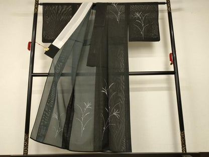平和屋着物＊夏物 訪問着 絽 草葉文 洗える着物 AABC9364jd