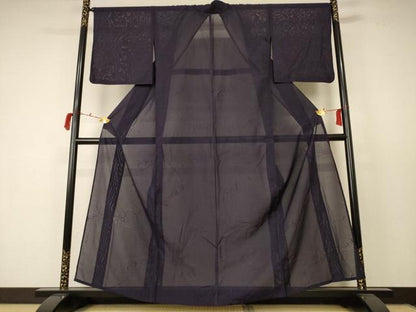 平和屋着物＊夏物 色無地 絽 萩紋紗 黒紅色 正絹 逸品 AABC9366jd