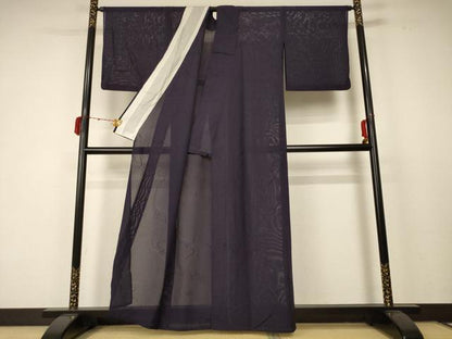 平和屋着物＊夏物 色無地 絽 萩紋紗 黒紅色 正絹 逸品 AABC9366jd