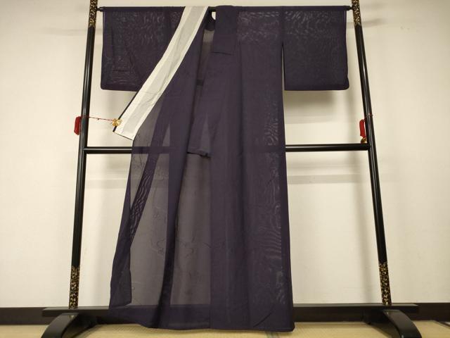 平和屋着物＊夏物 色無地 絽 萩紋紗 黒紅色 正絹 逸品 AABC9366jd