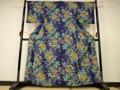平和屋着物＊夏物 小紋 絽 草花文 正絹 逸品 AABC9370jd