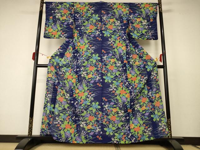 平和屋着物＊夏物 小紋 絽 草花文 正絹 逸品 AABC9370jd