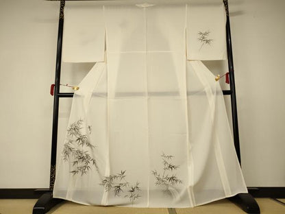 平和屋着物＊夏物 訪問着 絽 笹竹文 魚 正絹 逸品 AABC9371jd