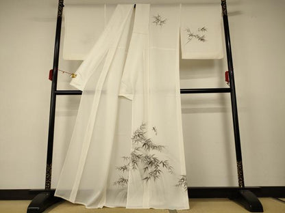 平和屋着物＊夏物 訪問着 絽 笹竹文 魚 正絹 逸品 AABC9371jd