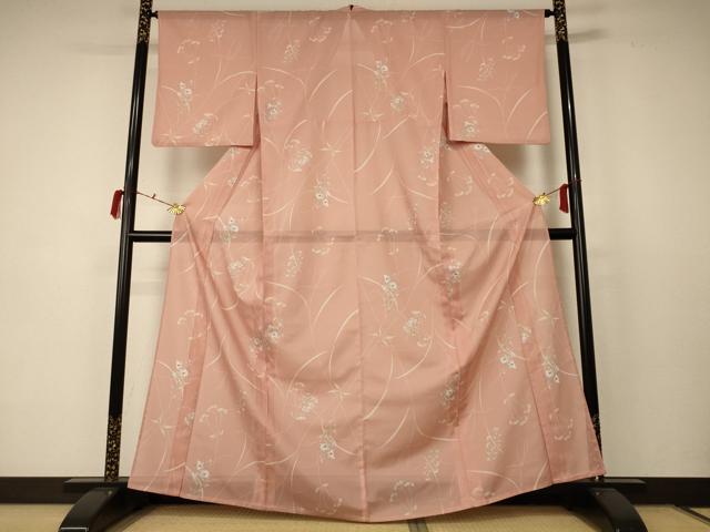 平和屋着物＊夏物　小紋　絽　草花文　洗える着物　AABC9374jd