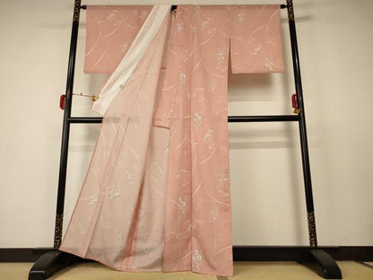 平和屋着物＊夏物　小紋　絽　草花文　洗える着物　AABC9374jd