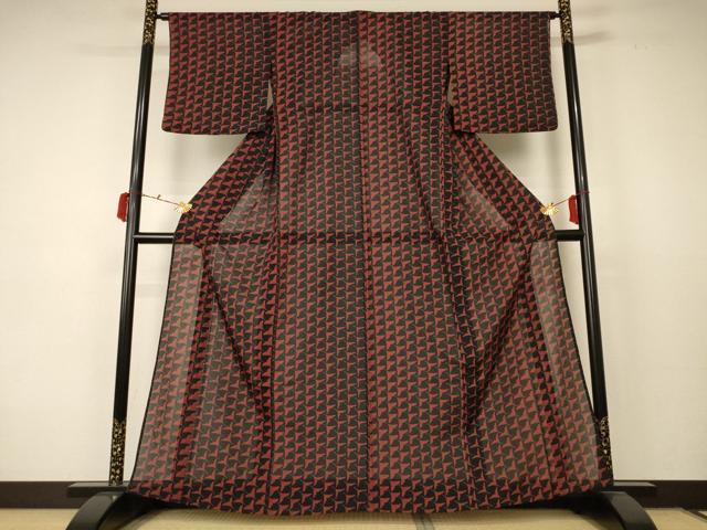 平和屋着物＊夏物　小紋　紗　舞花文　正絹　逸品　AABC9376jd