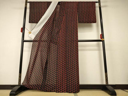 平和屋着物＊夏物　小紋　紗　舞花文　正絹　逸品　AABC9376jd
