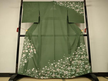 平和屋着物＊夏物 訪問着 絽 草花文 金銀彩 正絹 逸品 AABC9385jd
