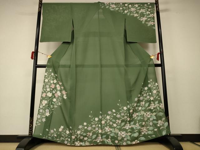 平和屋着物＊夏物 訪問着 絽 草花文 金銀彩 正絹 逸品 AABC9385jd