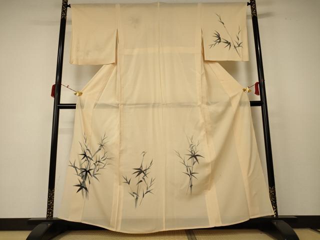 平和屋着物＊夏物 訪問着 絽 手描き 笹竹文 正絹 逸品 AABC9388jd