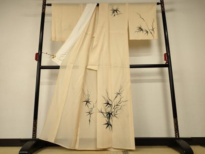平和屋着物＊夏物 訪問着 絽 手描き 笹竹文 正絹 逸品 AABC9388jd