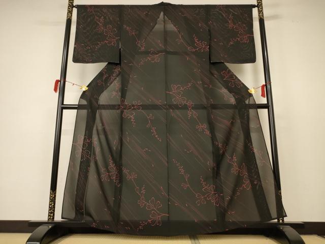 平和屋着物＊夏物 小紋 絽 枝花文 正絹 逸品 未使用 AABC9390jd