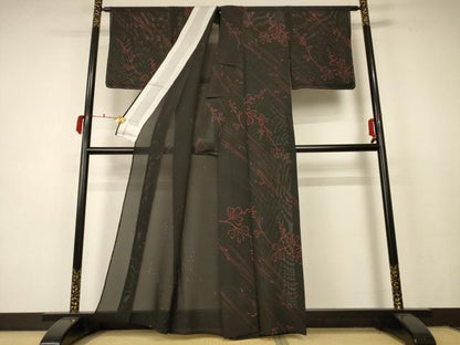 平和屋着物＊夏物 小紋 絽 枝花文 正絹 逸品 未使用 AABC9390jd