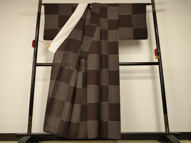 平和屋着物＊夏物 紗紬 市松文様 正絹 逸品 AABC9400jd