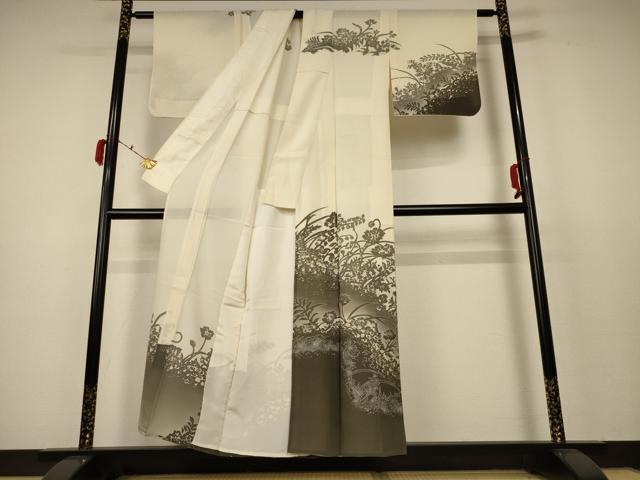 平和屋着物＊夏物 訪問着 絽 草花文 銀彩 正絹 逸品 AABC9401jd