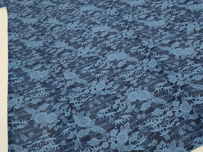 平和屋着物＊夏物 小紋 絽 藍 型染め 流水草花文 正絹 逸品 AABC9402jd