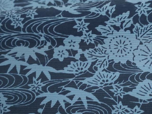 平和屋着物＊夏物 小紋 絽 藍 型染め 流水草花文 正絹 逸品 AABC9402jd