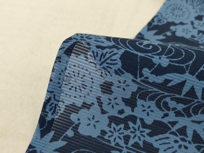 平和屋着物＊夏物 小紋 絽 藍 型染め 流水草花文 正絹 逸品 AABC9402jd