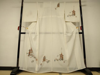 平和屋着物＊夏物 訪問着 絽 手描き 唐子 正絹 逸品 AABC9403jd