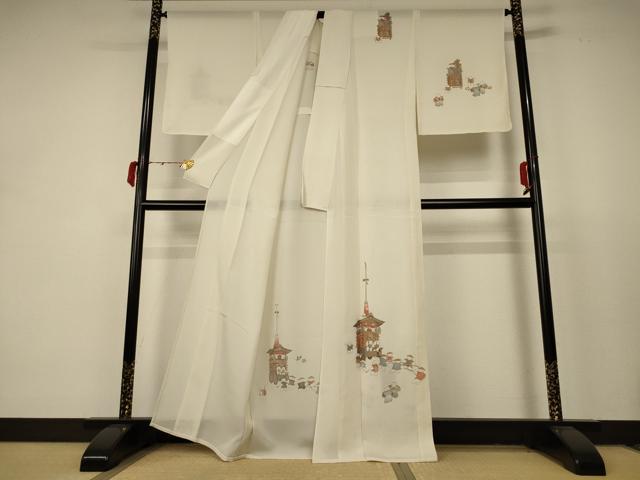 平和屋着物＊夏物 訪問着 絽 手描き 唐子 正絹 逸品 AABC9403jd