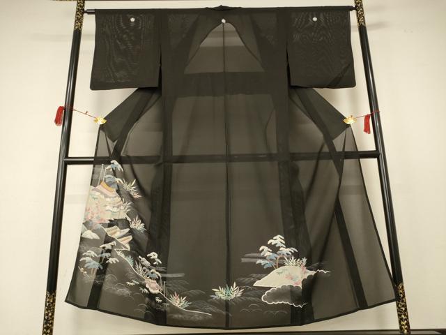平和屋着物＊夏物 黒留袖 絽 風景文 正絹 逸品 AABC9409jd