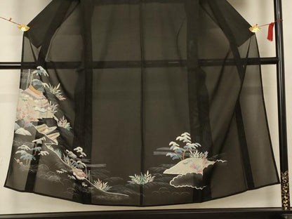 平和屋着物＊夏物 黒留袖 絽 風景文 正絹 逸品 AABC9409jd