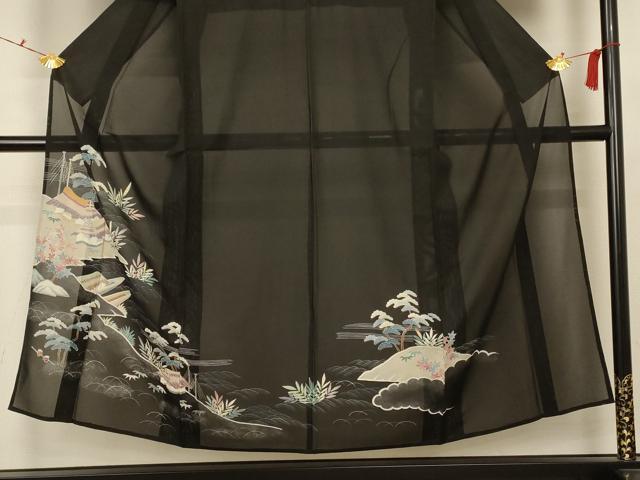 平和屋着物＊夏物 黒留袖 絽 風景文 正絹 逸品 AABC9409jd