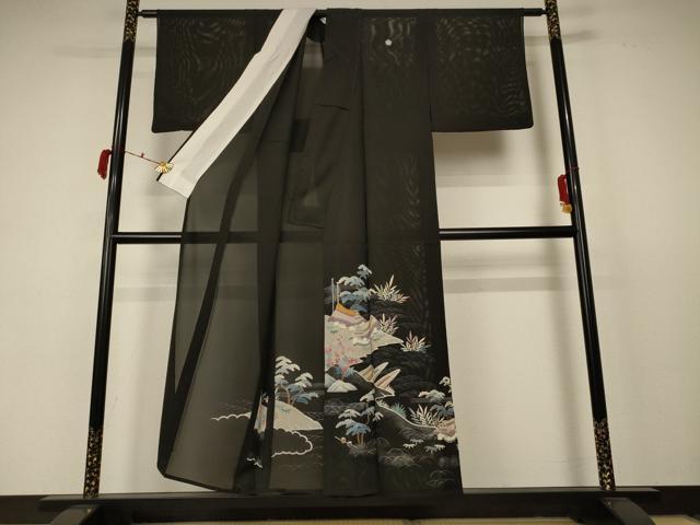 平和屋着物＊夏物 黒留袖 絽 風景文 正絹 逸品 AABC9409jd