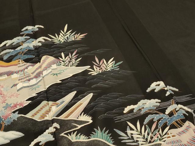 平和屋着物＊夏物 黒留袖 絽 風景文 正絹 逸品 AABC9409jd
