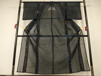 平和屋着物＊夏物 小紋 紗 草花文 正絹 逸品 AABC9419jd