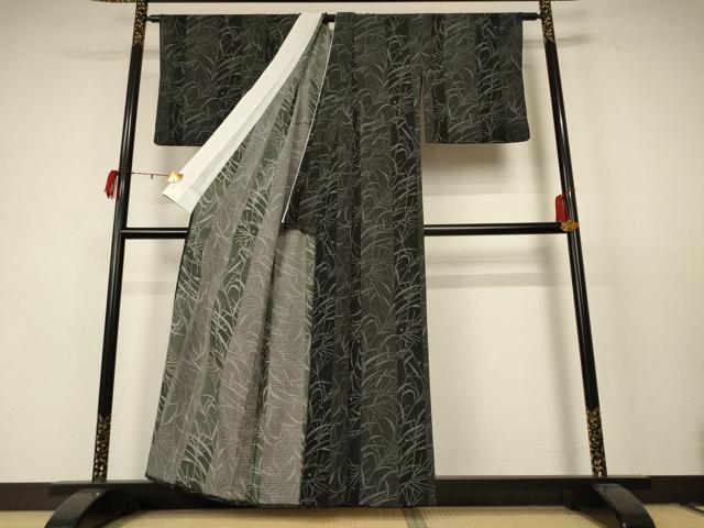 平和屋着物＊夏物 小紋 絽 草葉文 洗える着物 AABC9422jd