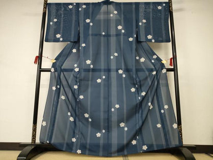 平和屋着物＊夏物 小紋 絽 舞花文 洗える着物 AABC9423jd