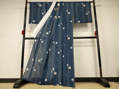 平和屋着物＊夏物 小紋 絽 舞花文 洗える着物 AABC9423jd
