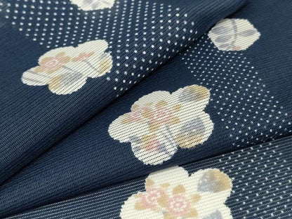 平和屋着物＊夏物 小紋 絽 舞花文 洗える着物 AABC9423jd