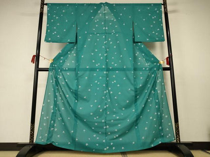 平和屋着物＊夏物 小紋 絽 舞葉文 洗える着物 AABC9424jd