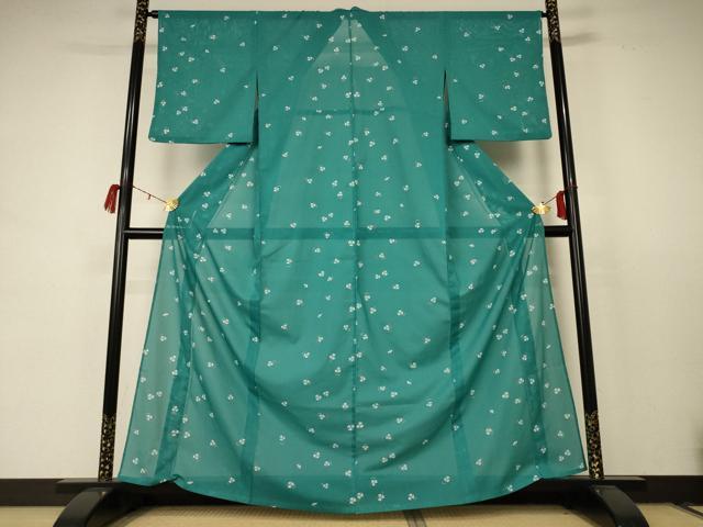 平和屋着物＊夏物 小紋 絽 舞葉文 洗える着物 AABC9424jd
