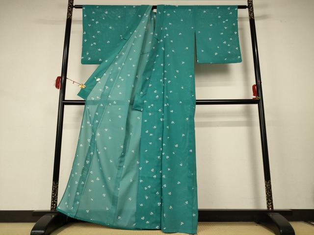 平和屋着物＊夏物 小紋 絽 舞葉文 洗える着物 AABC9424jd