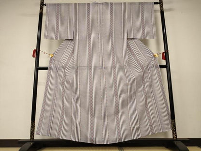 平和屋着物＊夏物 小紋 絽 七宝文 洗える着物 AABC9426jd