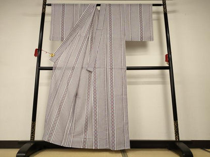 平和屋着物＊夏物 小紋 絽 七宝文 洗える着物 AABC9426jd