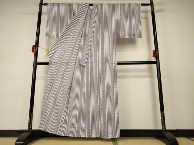 平和屋着物＊夏物 小紋 絽 七宝文 洗える着物 AABC9426jd