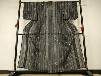 平和屋着物＊夏物 小紋 絽 枝葉文 洗える着物 AABC9437jd