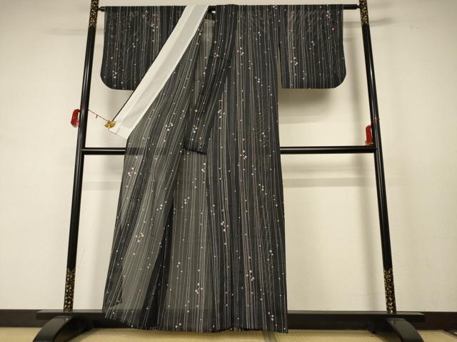 平和屋着物＊夏物 小紋 絽 枝葉文 洗える着物 AABC9437jd