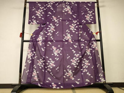 平和屋着物＊夏物 小紋 絽 草花文 洗える着物 AABC9438jd